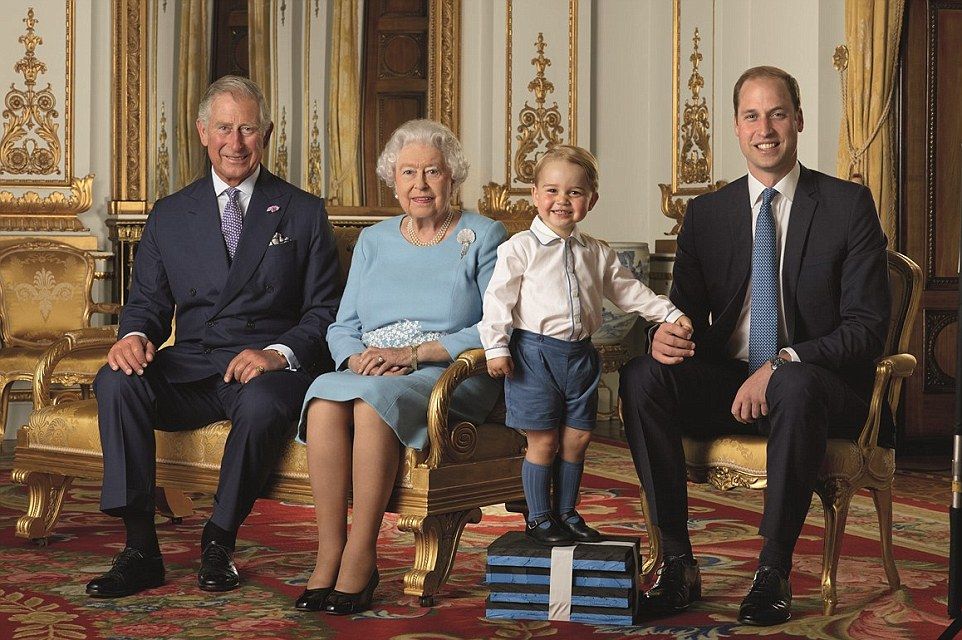Queen, Prince Charles, Prince William, Prince George stamp
