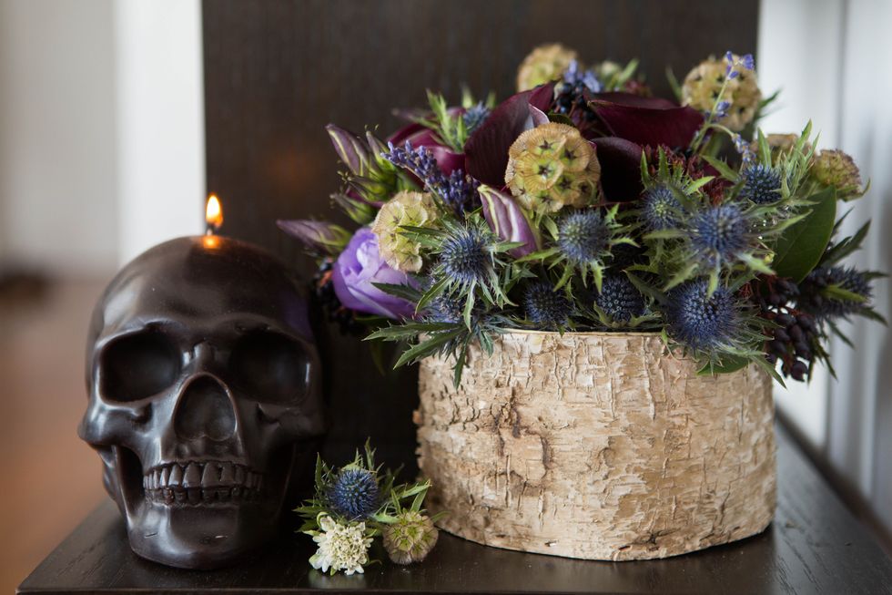 Bone, Skull, Flower, Interior design, Flower Arranging, Lavender, Still life photography, Floristry, Cut flowers, Floral design, 