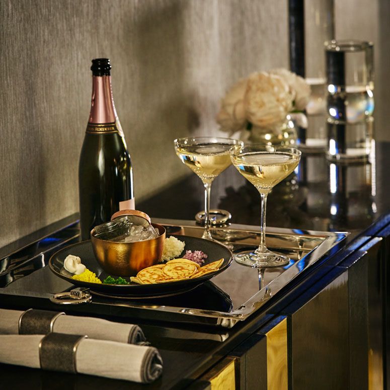 <p><strong>Where</strong>: <a href="http://www.viceroyhotelsandresorts.com/en/beverlyhills" target="_blank">Viceroy L'Ermitage Beverly Hills</a>, California</p><p>In the heart of Beverly Hills, luxury-loving foodies can enjoy the "Caviar and Vintage Champagne Royal Package," which costs $20,000 per night and accommodates up to ten guests in the 3,800 square foot Royal Suite. On offer are an array of delicacies ranging from Beluga caviar and Kusshi oysters to Alaskan king crab and Maine lobster tails, with a bottle of 2002 Salon "Le Mesnil - Grand Cru" Blanc de Blancs Brut Champagne provided.</p>
