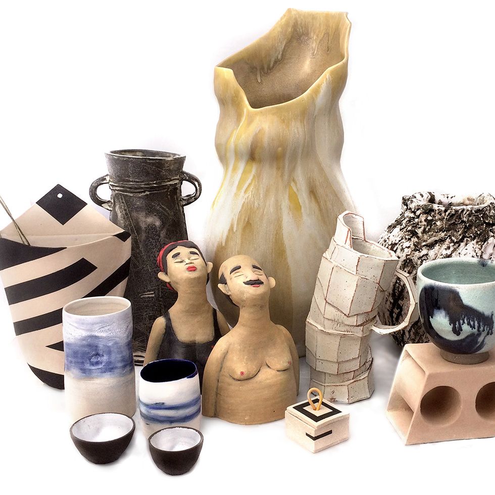 Art, Toy, Sculpture, Costume accessory, Figurine, Boot, Cup, Ceramic, 