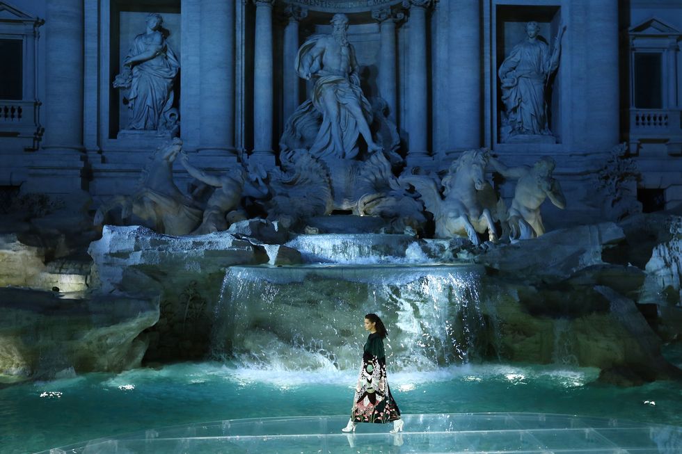 Bella Hadid on the Fendi Trevi Fountain catwalk