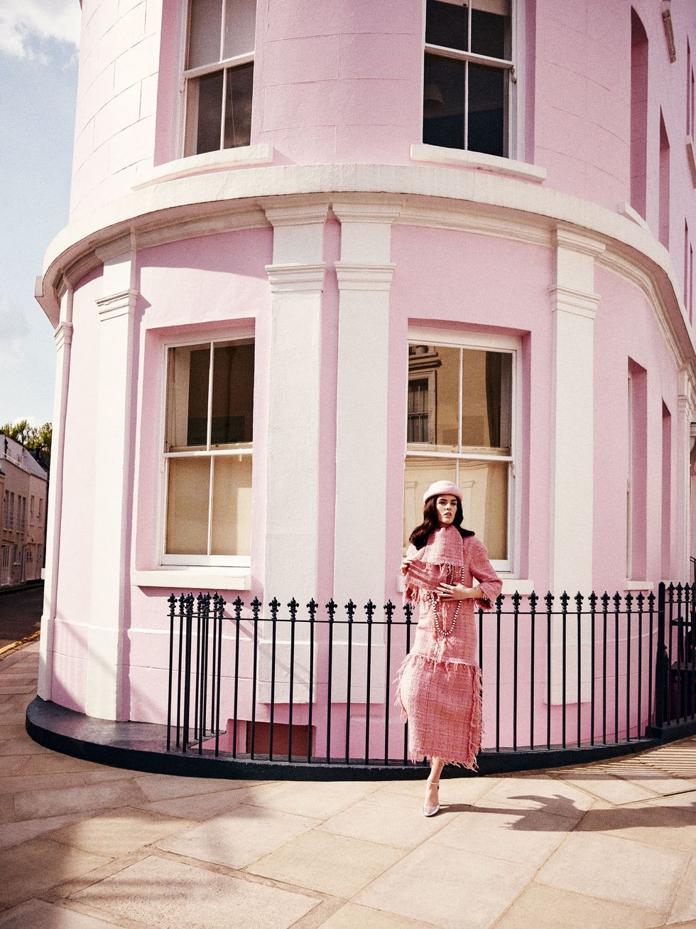 Window, Pink, Facade, Magenta, Street fashion, Door, Iron, Balcony, Fence, Apartment, 