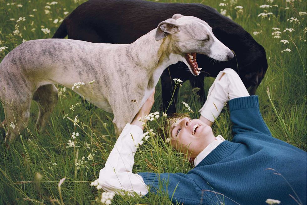 Stella Tennant with dogs