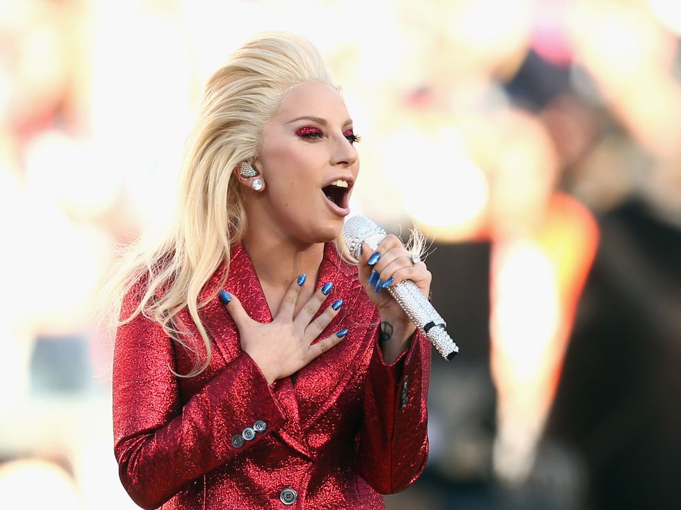 Lady Gaga performing at the Super Bowl