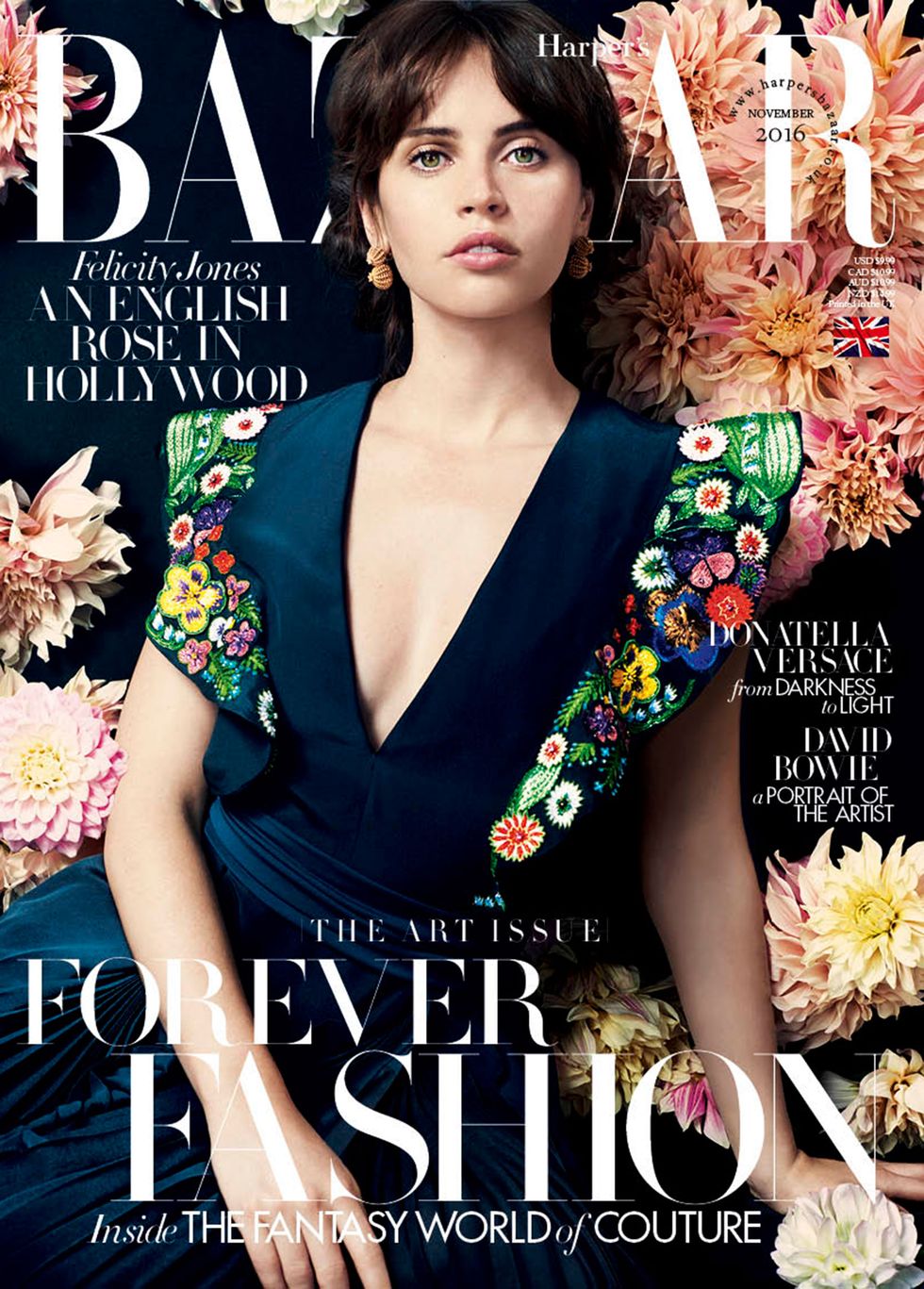 Felicity Jones on the November issue of Harper's Bazaar