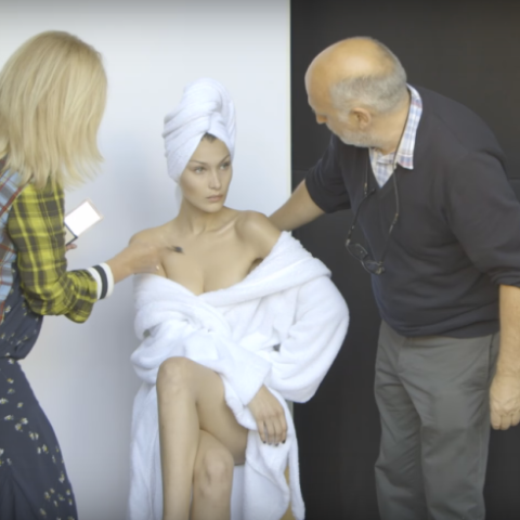 Behind the scenes with Bella Hadid on Mario Testino's Towel Series