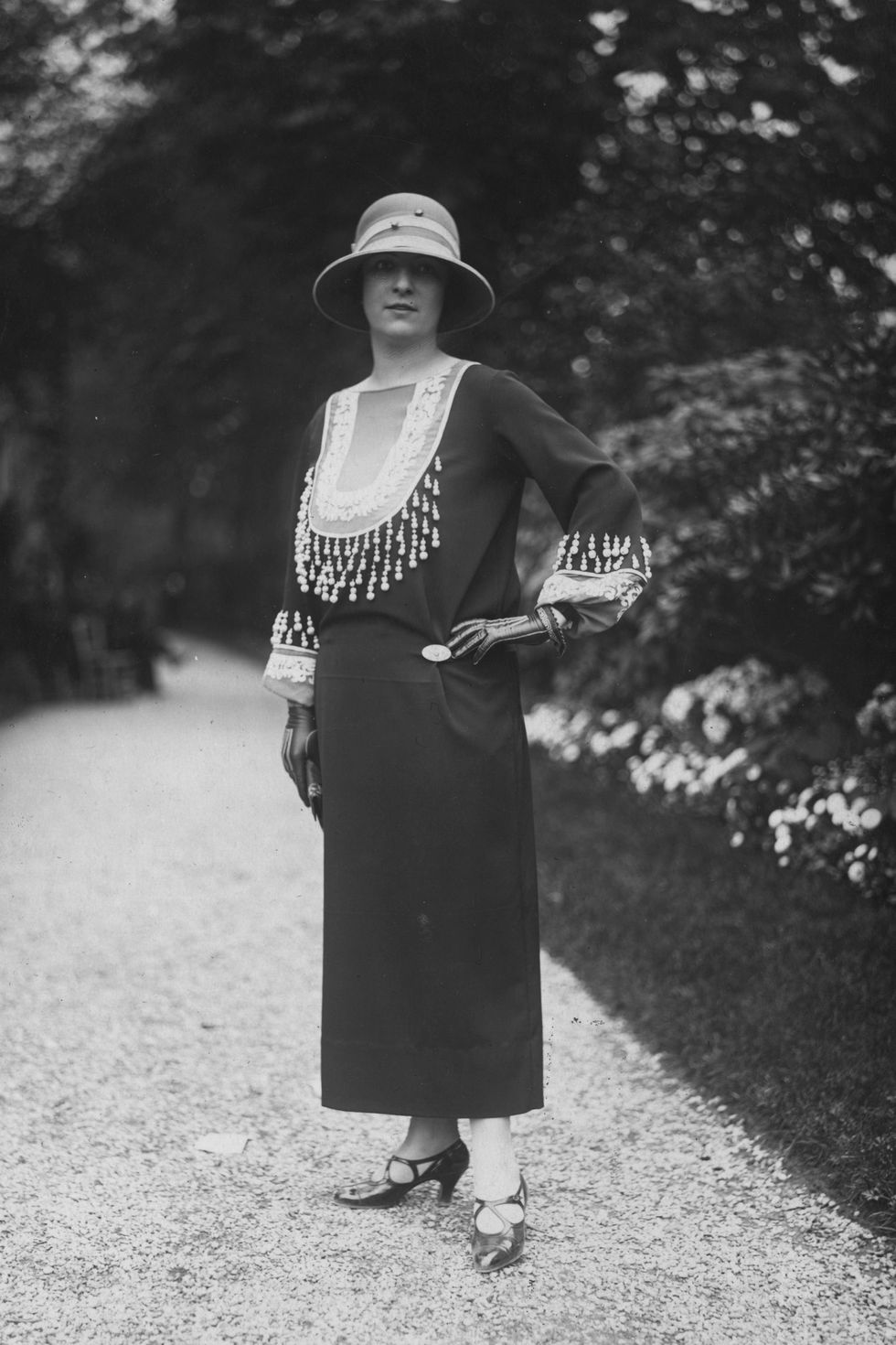 April 1923: Ankle length dress by the couturier Charles Frederick Worth