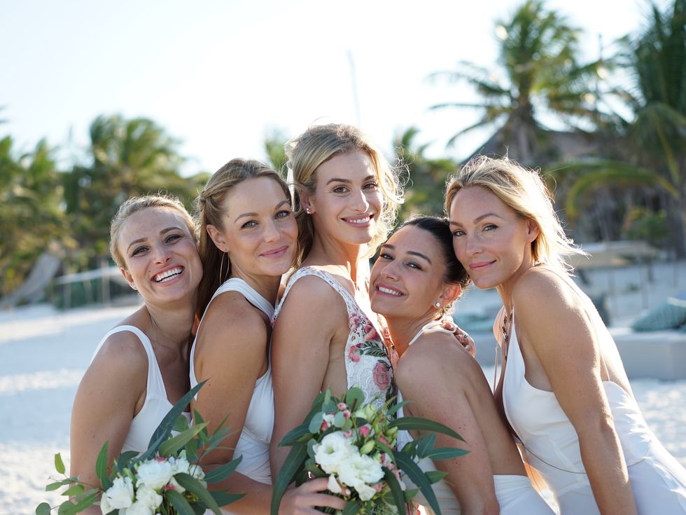 Smile, Eye, Photograph, Dress, Bridal clothing, Happy, Bouquet, People in nature, Summer, Facial expression, 