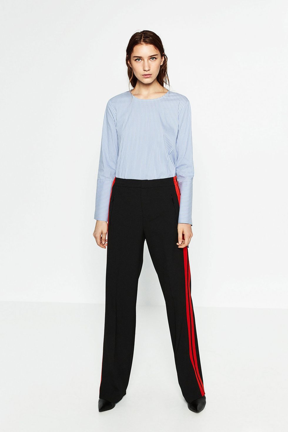 Zara wide leg trousers with stripe become fashion must-have
