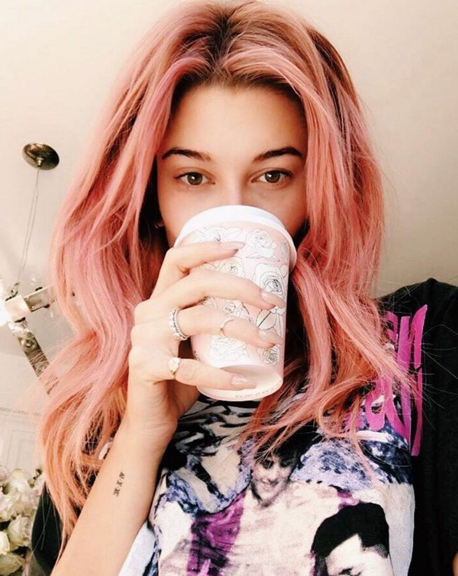 Hailey Baldwin with pink hair