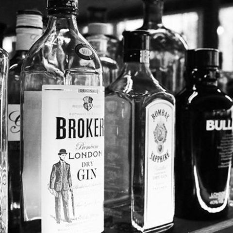 Fluid, Liquid, Bottle, Glass bottle, Drinkware, Alcohol, Alcoholic beverage, Font, Monochrome photography, Black-and-white, 