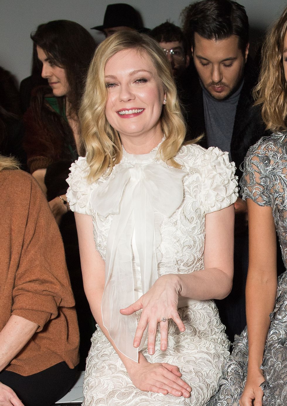 Kirsten Dunst with engagement ring at Paris Haute Couture Fashion Week