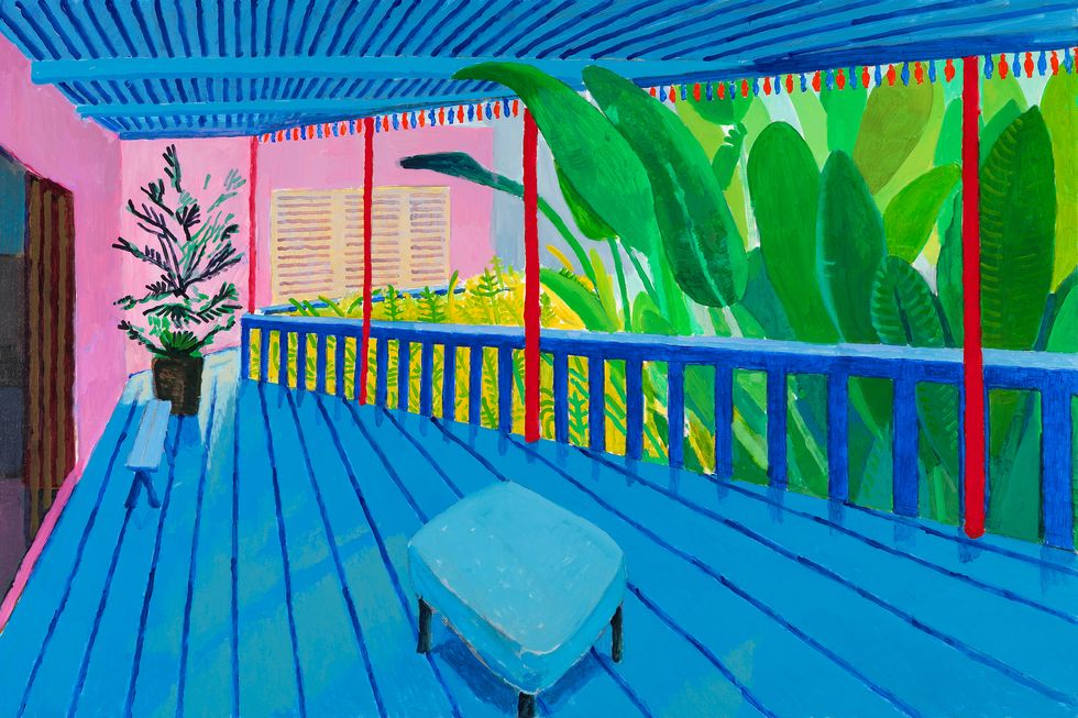 'Garden with blue terrace'. David Hockney