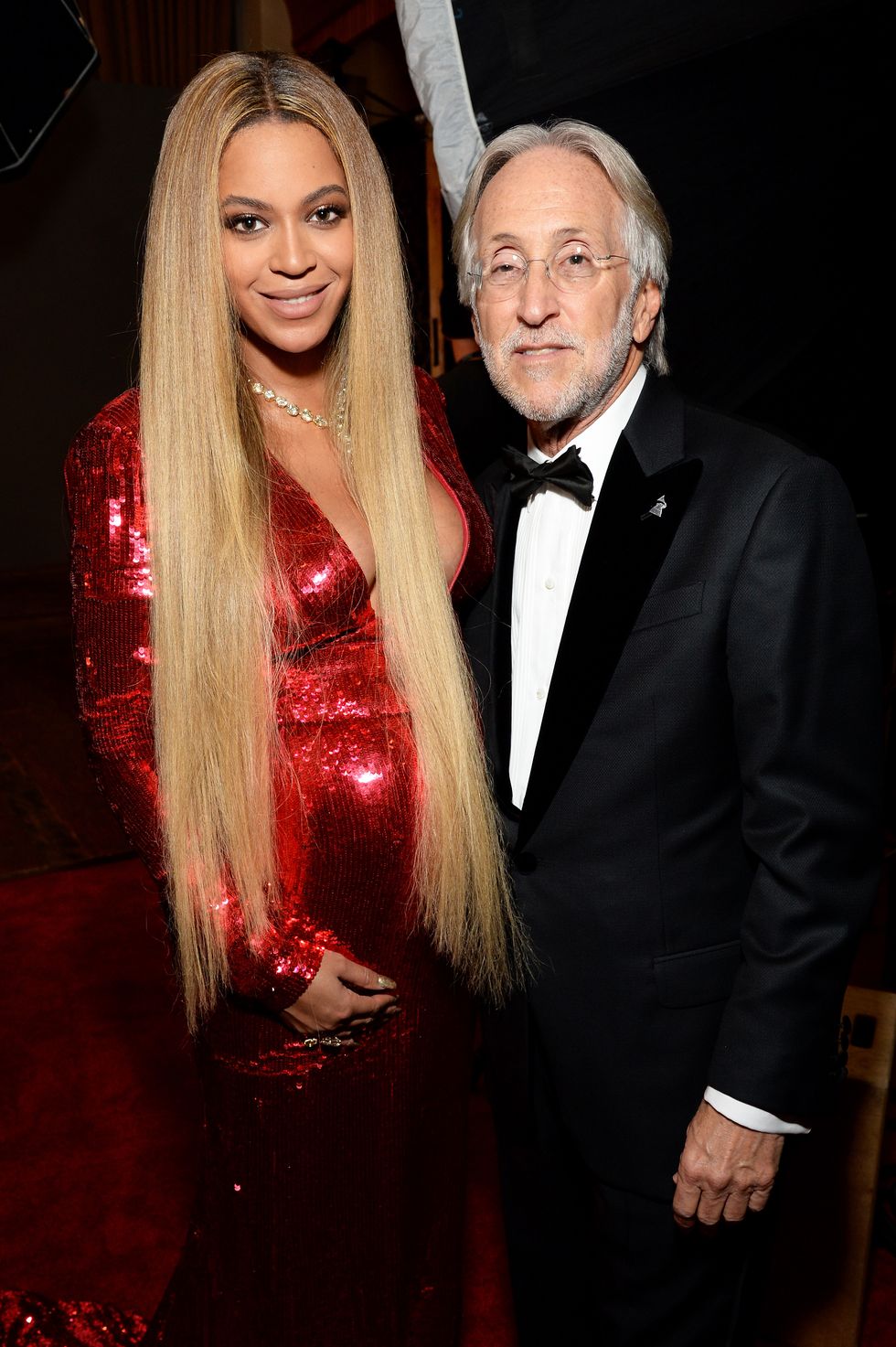 LOS ANGELES, CA - FEBRUARY 12: Recording artist Beyonce (L) and President/CEO of The Recording Academy and GRAMMY Foundation President/CEO Neil Portnow attend the The 59th GRAMMY Awards at STAPLES Center on February 12, 2017 in Los Angeles, California. (Photo by Michael Kovac/Getty Images for NARAS)