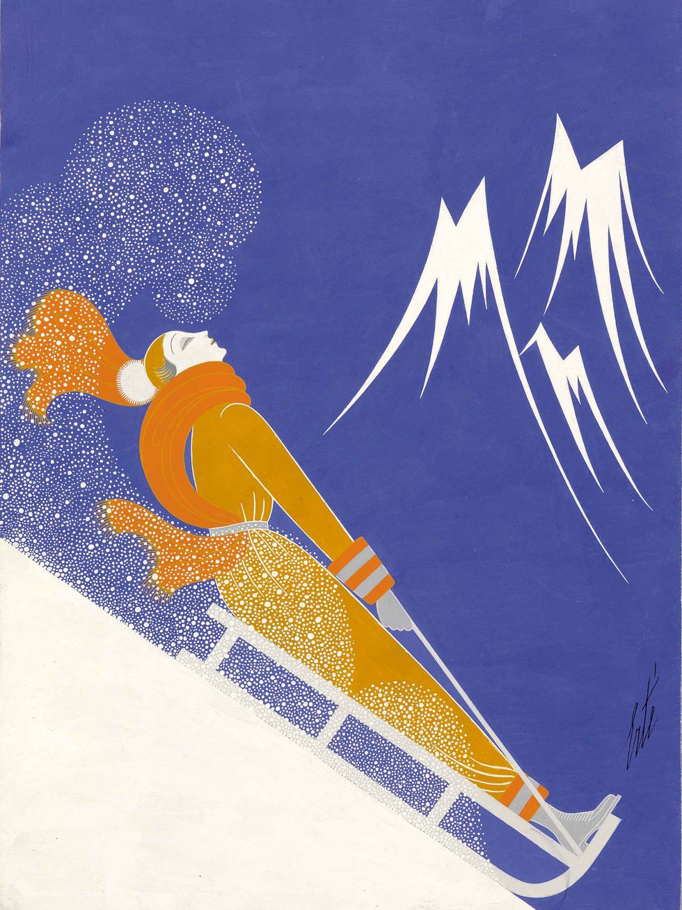 Erté, Sports d'Hiver, cover illustration for Harper's Bazaar, gouache, 1933