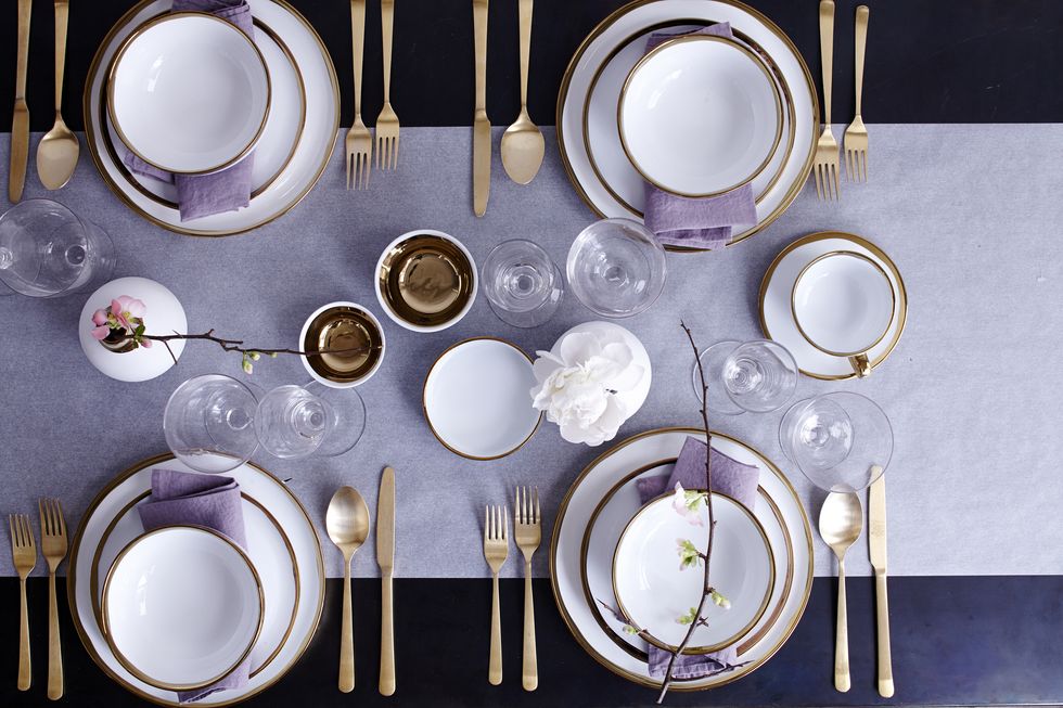 Porcelain, Dishware, Dinnerware set, Plate, Tableware, Household silver, Teacup, Tea set, Cutlery, Serveware, 