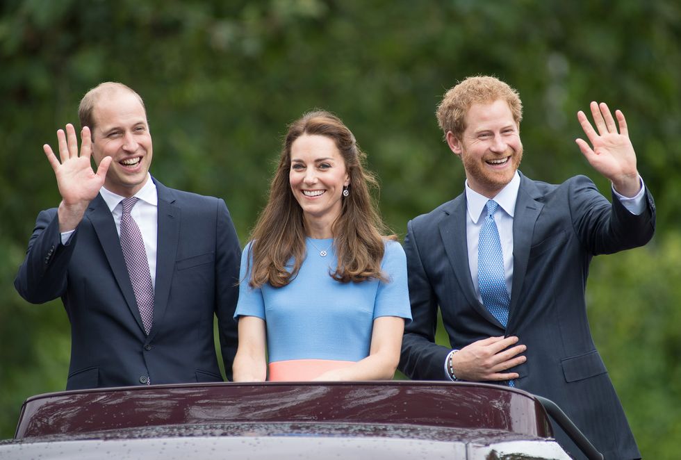 William, Kate and Harry waving