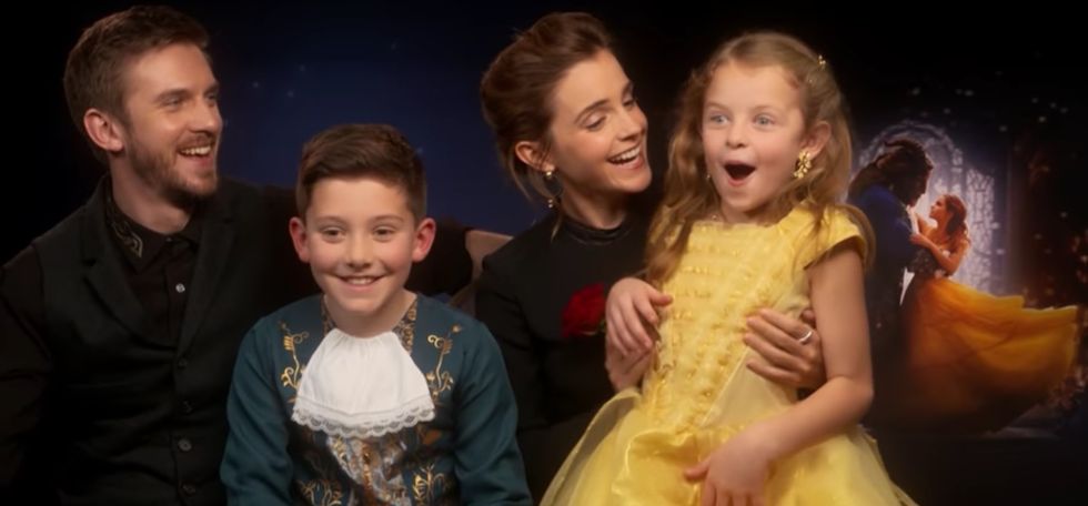 Emma Watson and Dan Stevens interviewed by children in Beauty and The Beast costumes