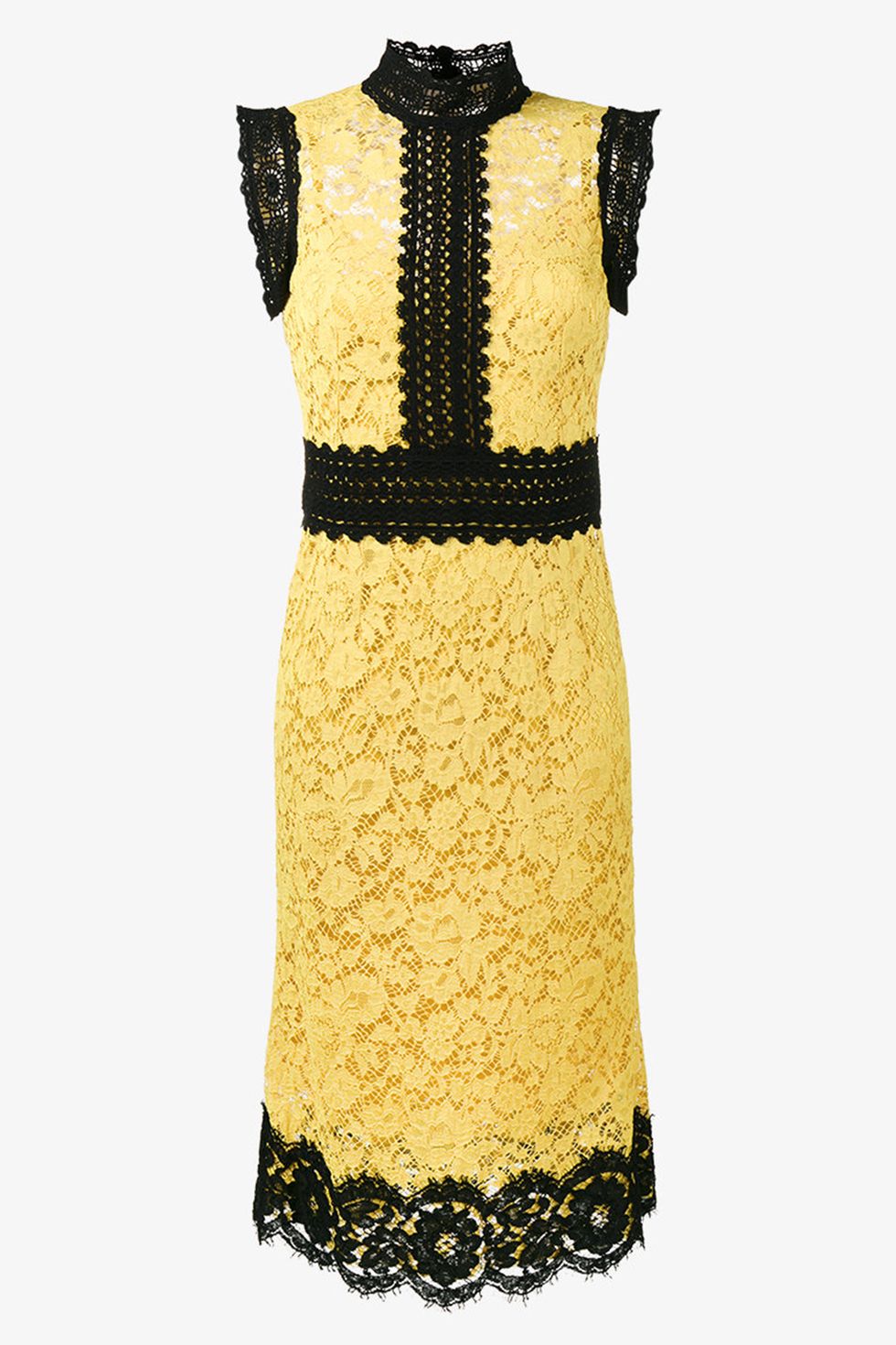 Dolce and Gabbana wedding guest dress look black and yellow lace 