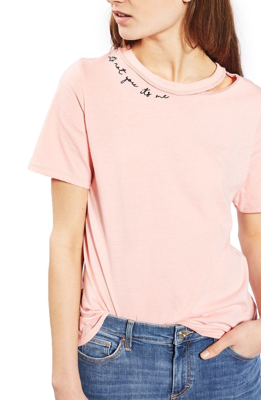 Clothing, Neck, Shoulder, Sleeve, White, T-shirt, Pink, Peach, Collar, Top, 