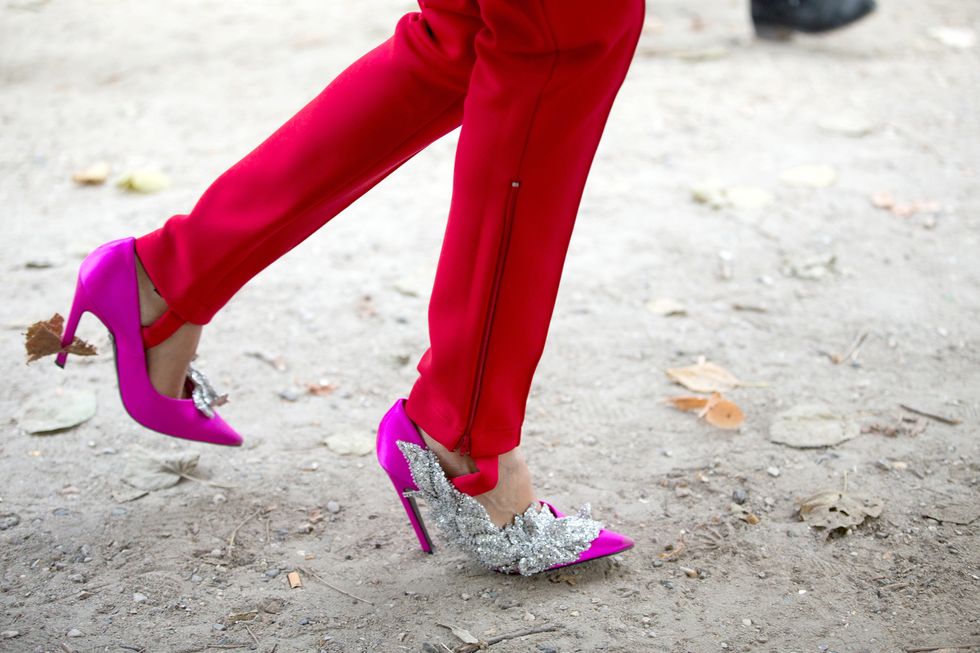 Pink, White, Red, Footwear, Leg, Street fashion, Shoe, Human leg, Purple, Magenta, 