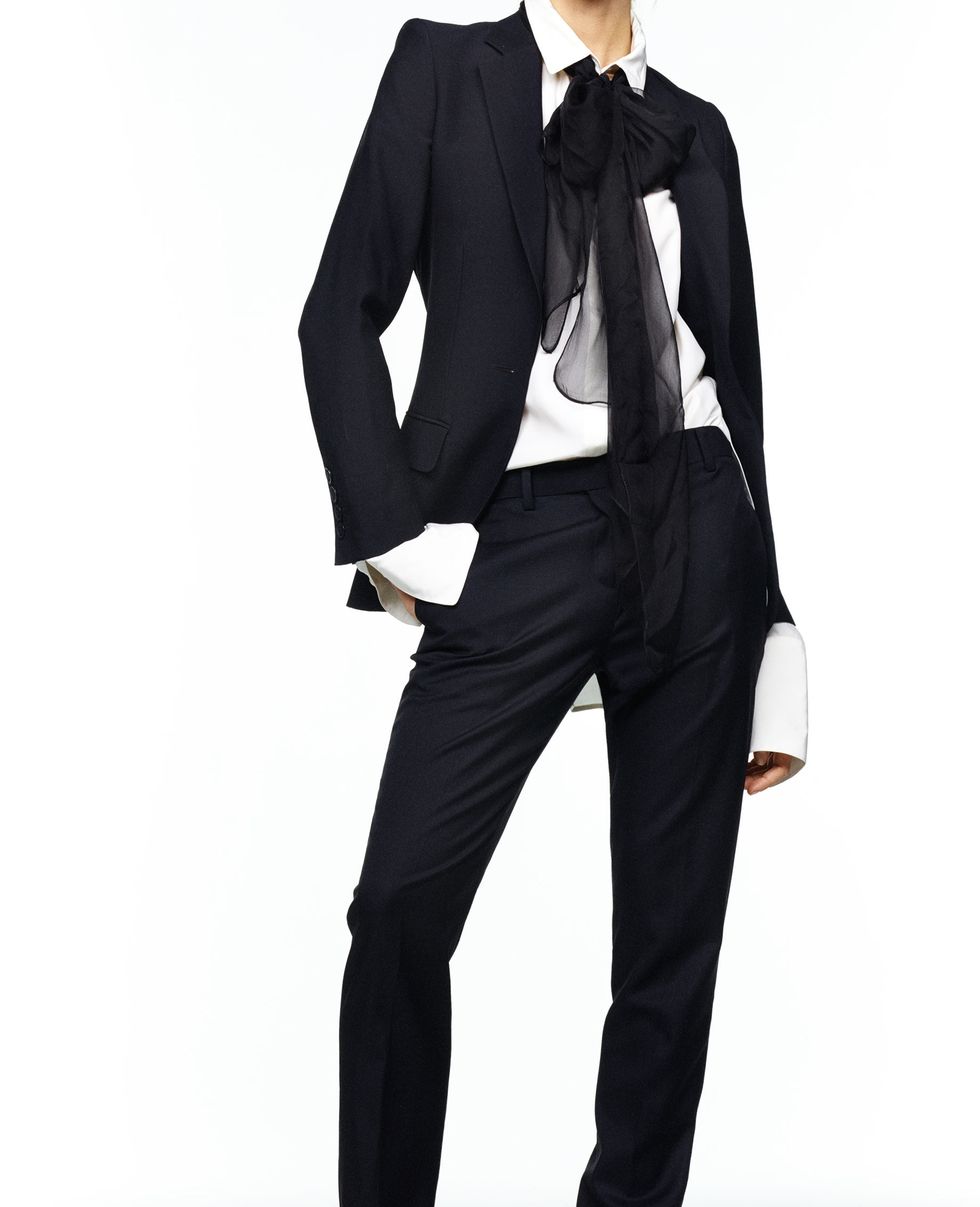Suit, Clothing, Formal wear, Tuxedo, Standing, Outerwear, Trousers, Neck, Blazer, Tie, 