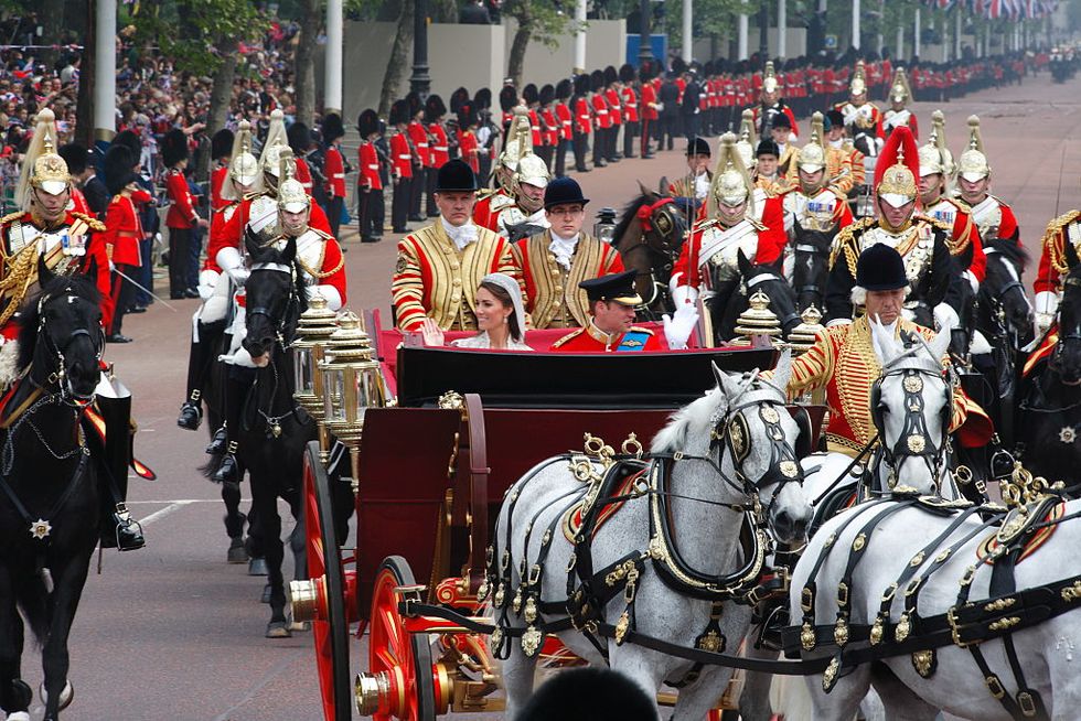 Horse, Carriage, Horse harness, Parade, Marching, Vehicle, Uniform, Event, Grenadier, Headgear, 