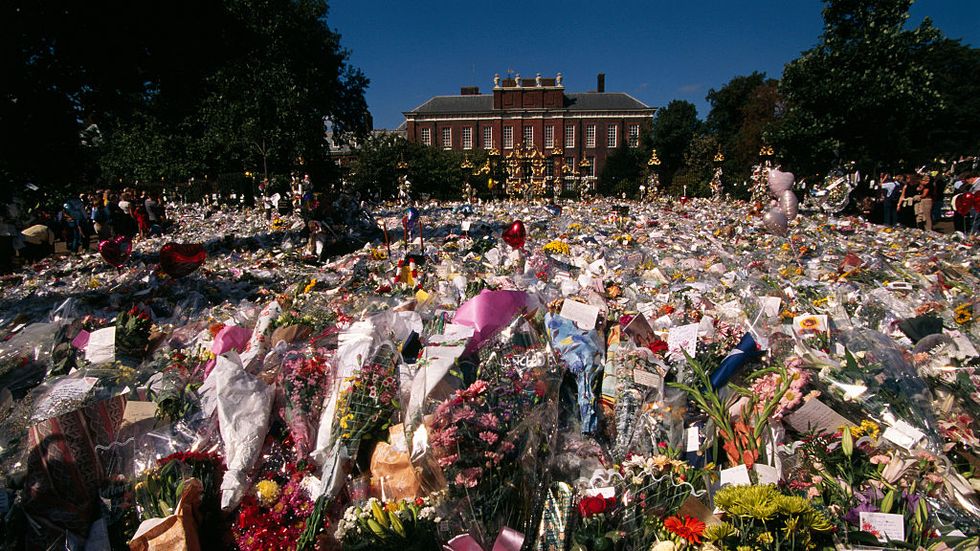 Floral tributes to Princess Diana outside Kensington Palace