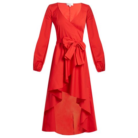 Clothing, Dress, Red, Day dress, Sleeve, Outerwear, Collar, Cocktail dress, Coat, A-line, 