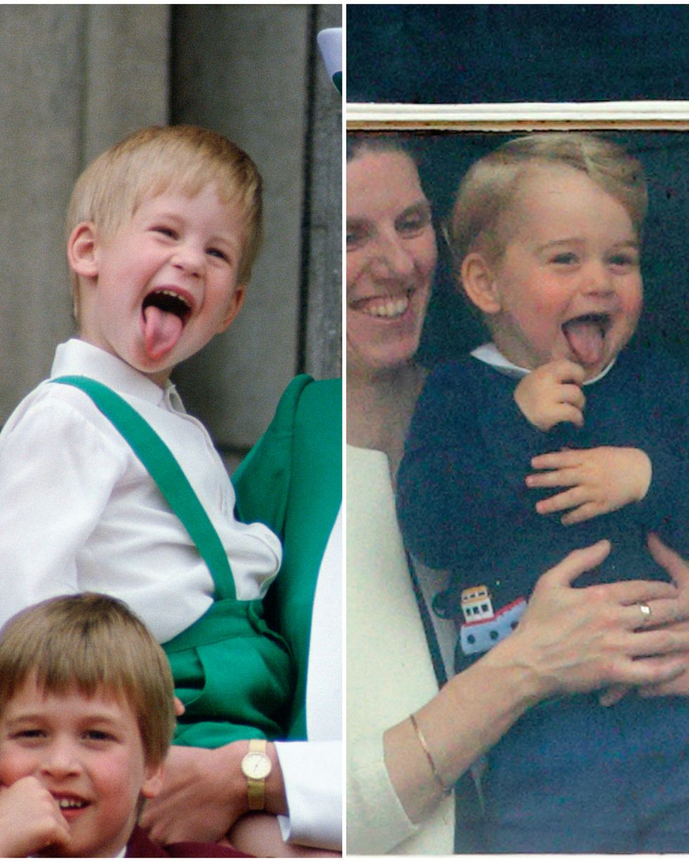 Prince Harry Sticking His Tongue Out Much To The Suprise Of His Mother, Princess Diana At Trooping The Colour With Prince William, Lady Gabriella Windsor And Lady Rose Windsor Watching From The Balcony Of Buckingham Palace (Photo by Tim Graham/Getty Images)
Prince George of Cambridge being held up at a window of Buckingham Palace by his nanny Maria Teresa Turrion Borrallo to watch Trooping the Colour on June 13, 2015 in London, England. The ceremony is Queen Elizabeth II's annual birthday parade and dates back to the time of Charles II in the 17th Century, when the Colours of a regiment were used as a rallying point in battle. (Photo by Max Mumby/Indigo/Getty Images)
