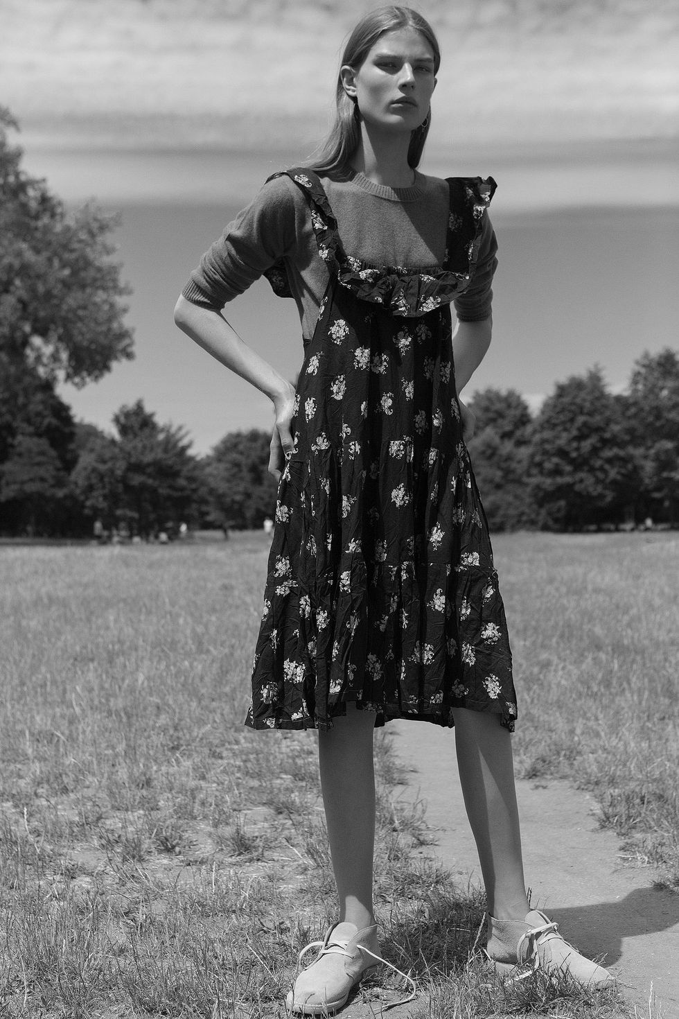 Photograph, Clothing, Retro style, Standing, Dress, Beauty, Black-and-white, Vintage clothing, Fashion, Photography, 