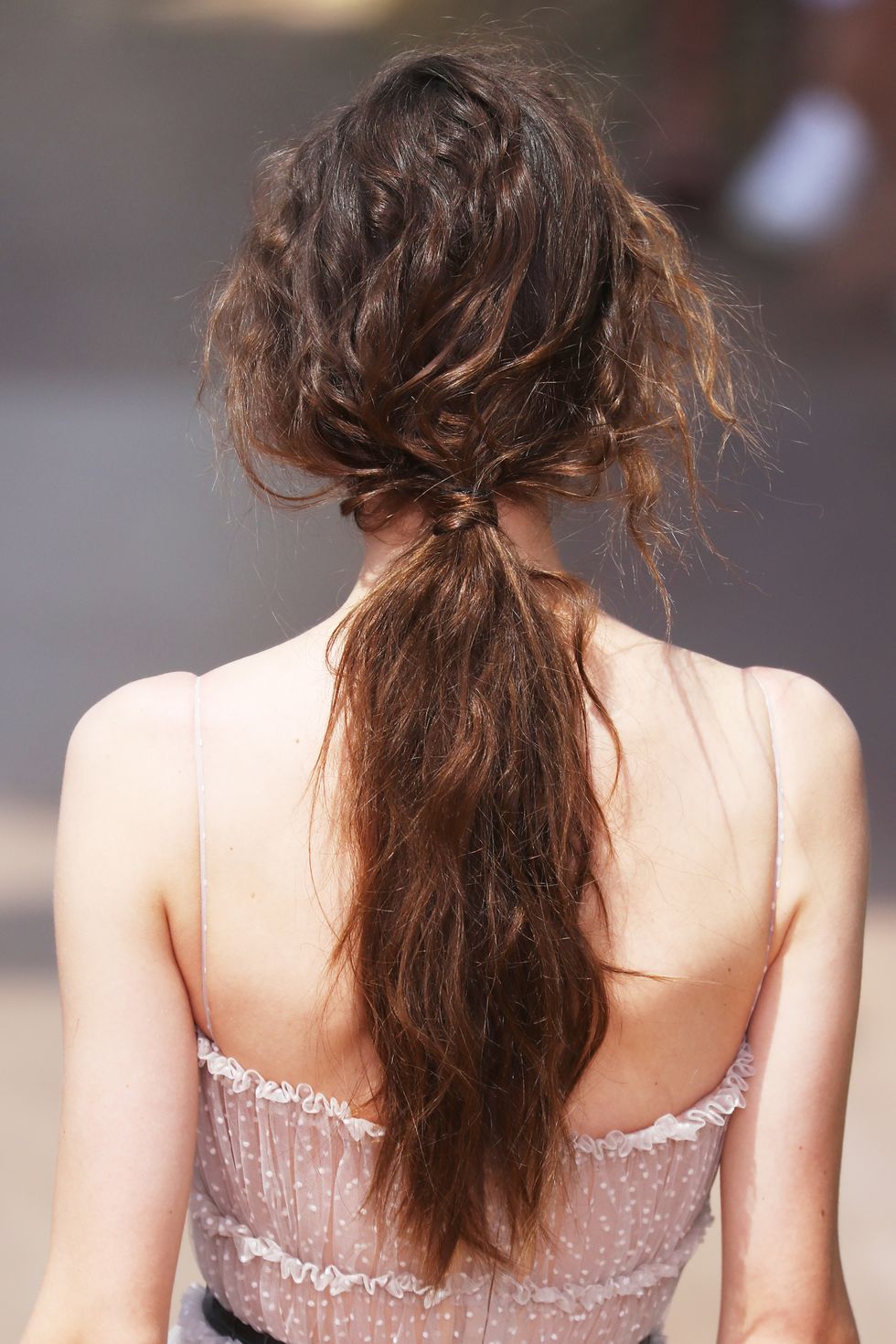 Clothing, Brown, Hairstyle, Shoulder, Joint, Style, Back, Summer, Long hair, Neck, 