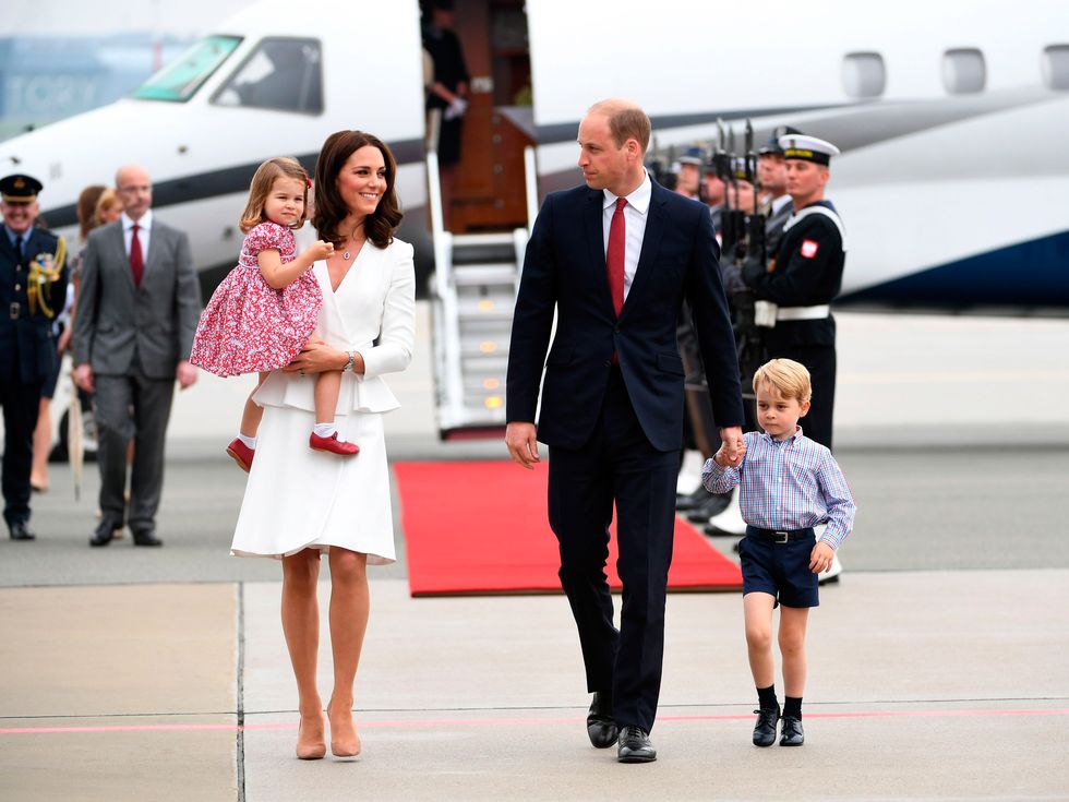 The royal family arrives in Warsaw, Poland