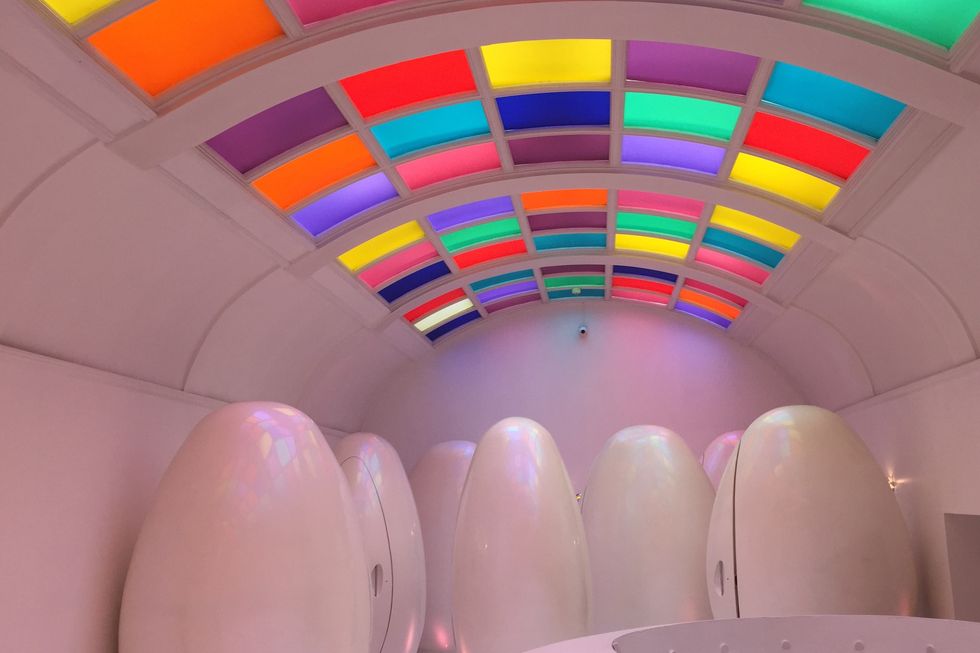 Pink, Ceiling, Inflatable, Architecture, Material property, Finger, Tints and shades, Magenta, Games, 