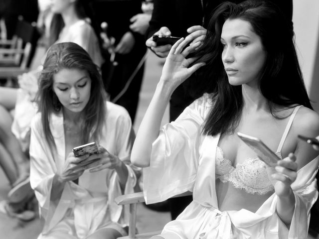 Bella and Gigi Hadid backstage at Victoria's Secret