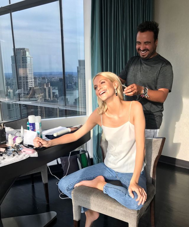 Poppy Delevingne getting ready for the Ralph Lauren show in New York