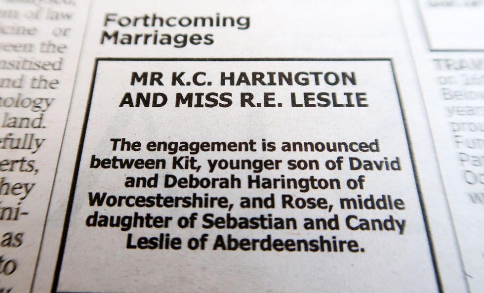 Kit Harington and Rose Leslie engagement announcement in The Times