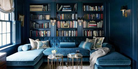 blue velvet tufted sofa