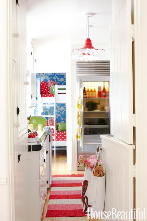 Interior design, Room, Red, Orange, Fixture, Interior design, Cabinetry, Cupboard, Refrigerator, Light fixture, 