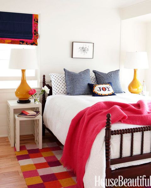 Bedroom, Furniture, Room, Bed, Pink, Orange, Red, Interior design, Bed sheet, Property, 