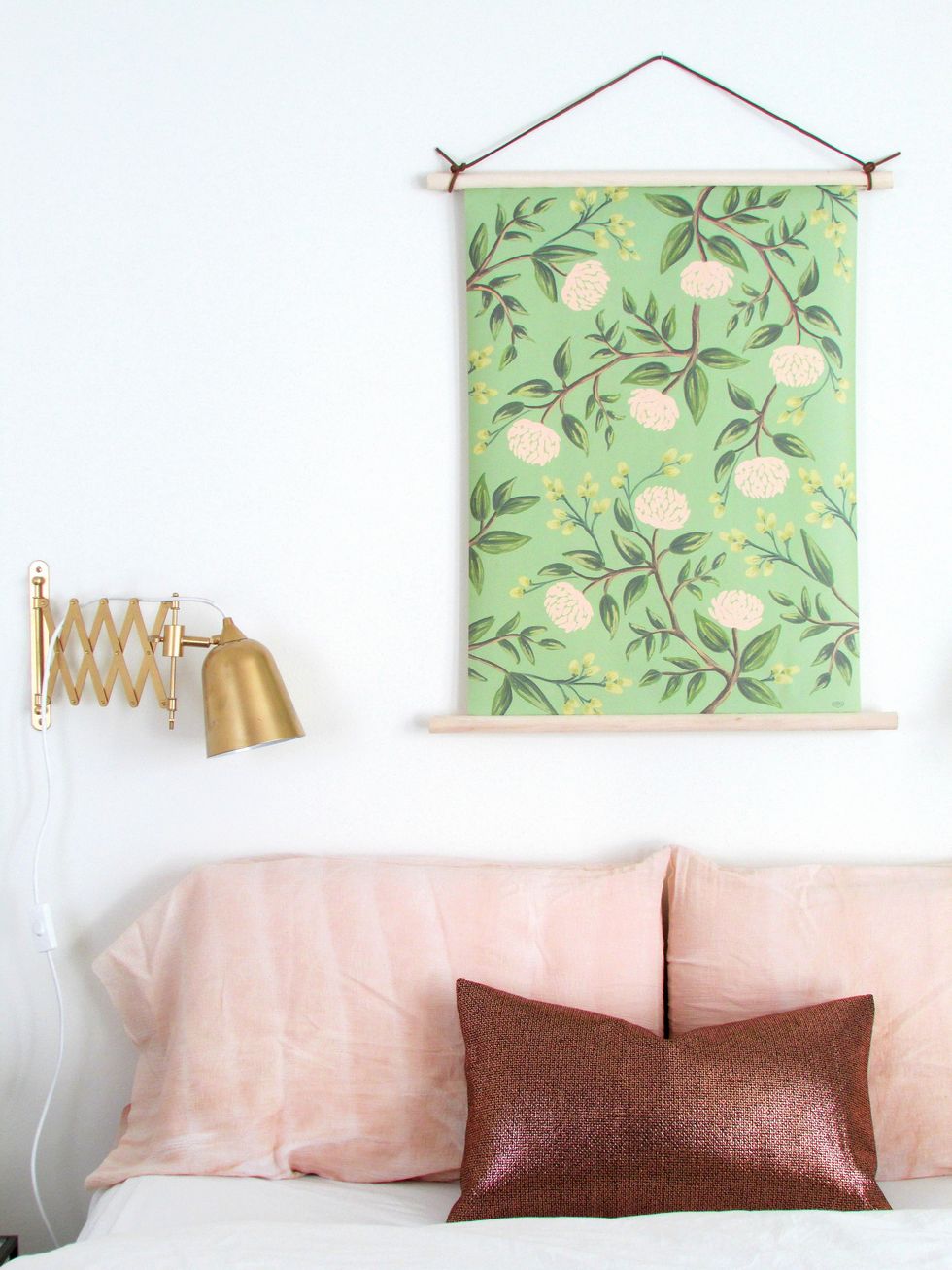 Green, Room, Furniture, Wall, Cushion, Leaf, Interior design, Bed, Wallpaper, Plant, 