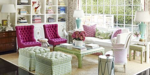 living room, furniture, room, interior design, property, coffee table, couch, pink, purple, table,