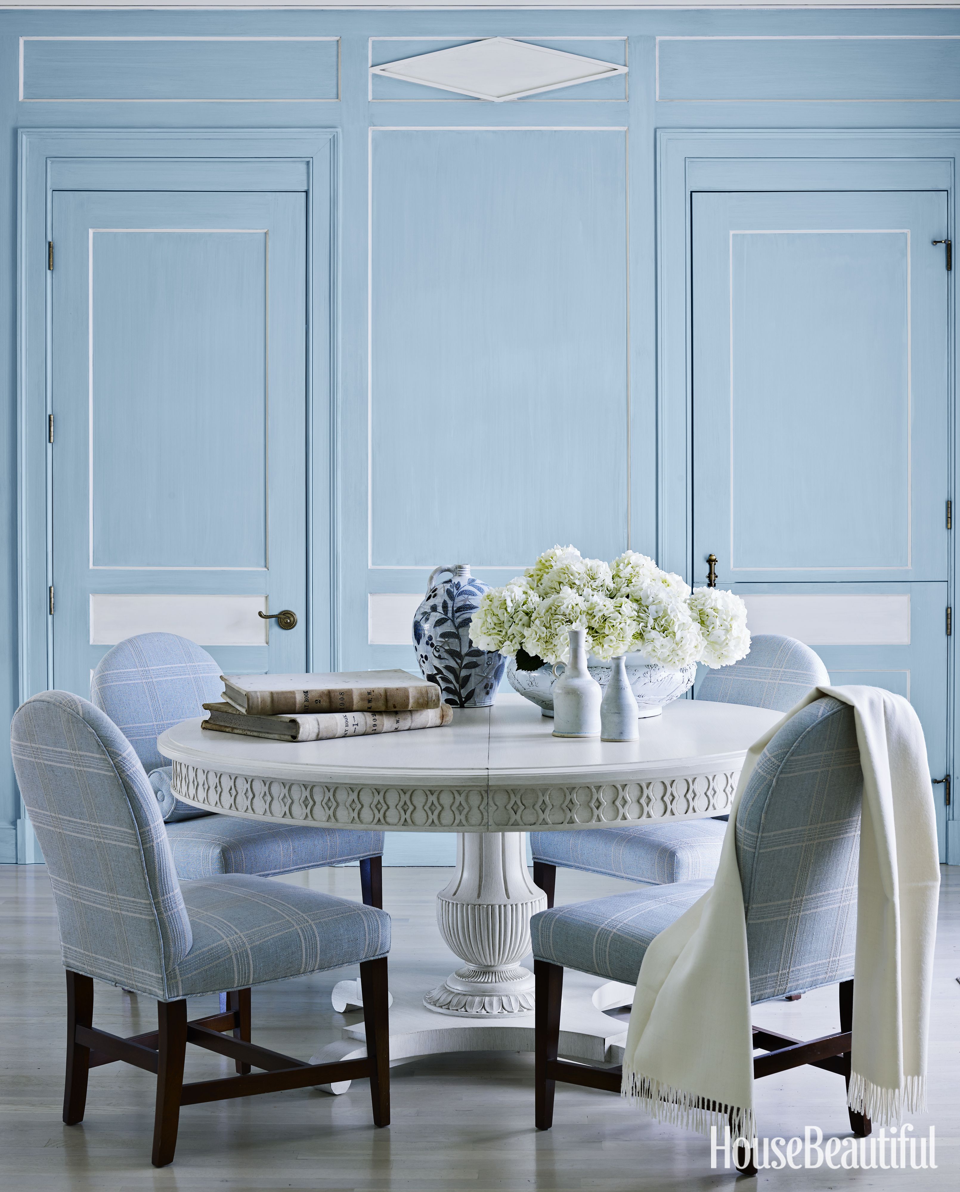 blue and white kitchen table