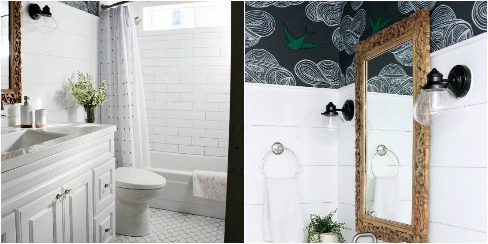 Black Wallpaper Bathroom Makeover - Dramatic Bathroom Makeover Ideas