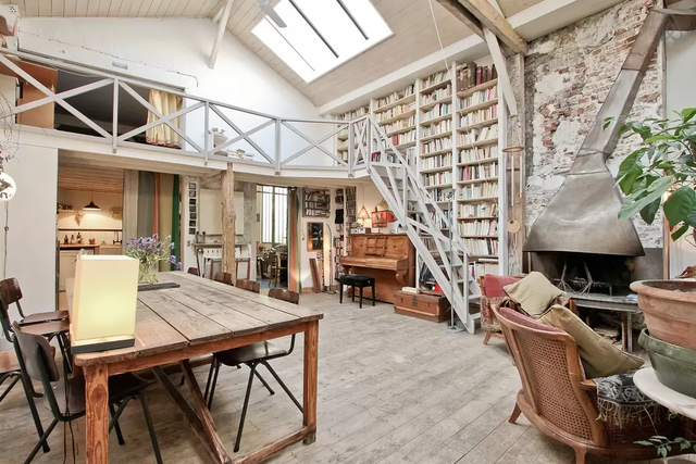 Parisian Loft With Two-Story Bookshelf - Rustic Paris, France Loft