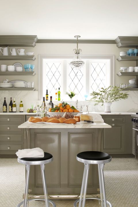 Countertop, Furniture, White, Kitchen, Room, Bar stool, Stool, Interior design, Yellow, Table, 