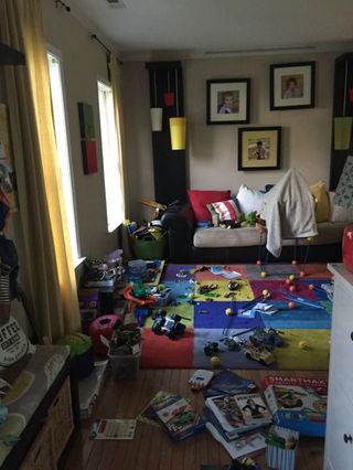 This Messy Playroom Is Now a Midcentury Style Living Room - Place of My ...