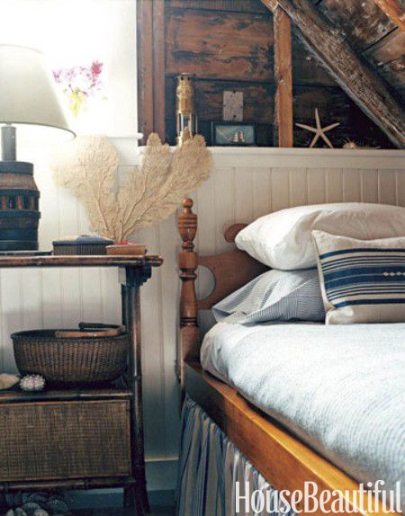 bedside table with coral decor