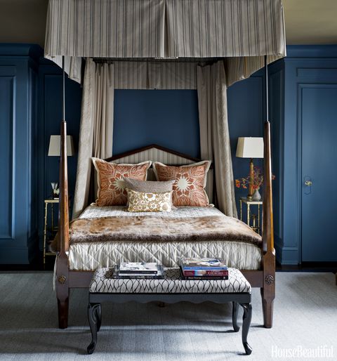Wood, Bed, Blue, Room, Bedding, Interior design, Bedroom, Textile, Wall, Furniture, 