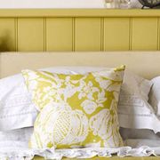 Room, Yellow, Interior design, Property, Bedding, Textile, Bedroom, Wall, Bed sheet, Linens, 